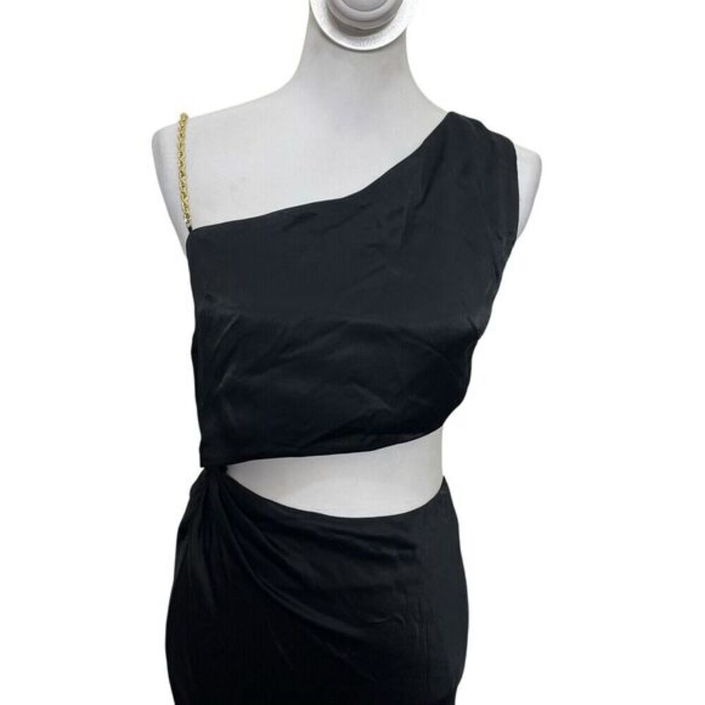 Meshki Clementine One Shoulder Maxi Dress‎ Women’s Size Large Black Satin Cutout - Picture 5 of 9